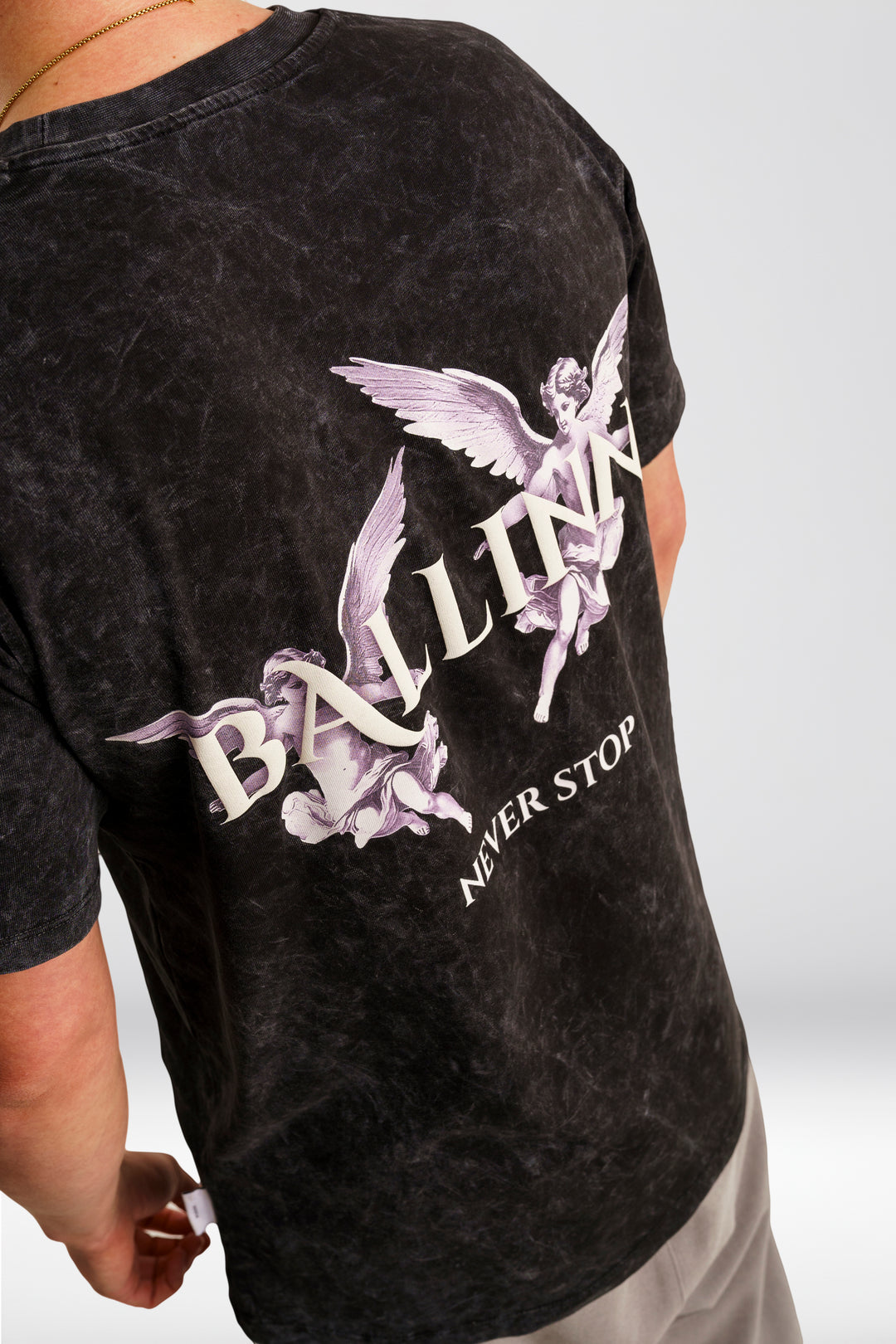 NEVER STOP BLACK WASHED T-SHIRT
