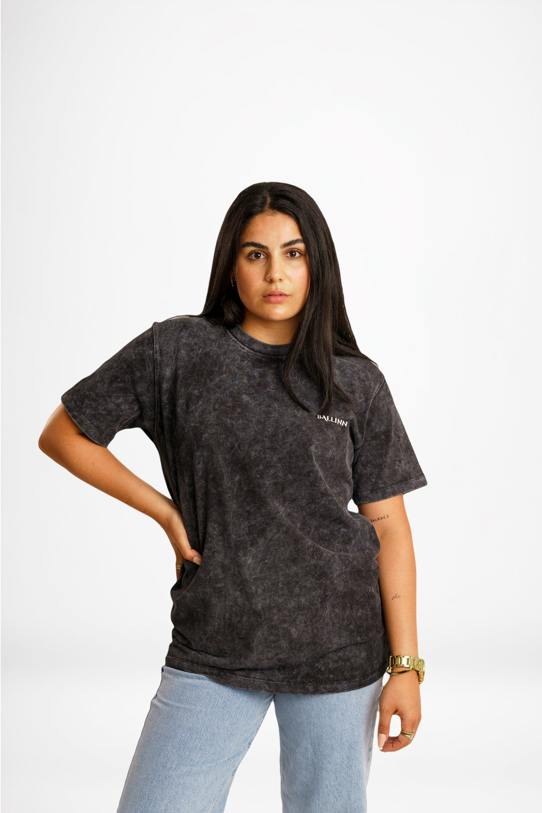 NEVER STOP BLACK WASHED T-SHIRT