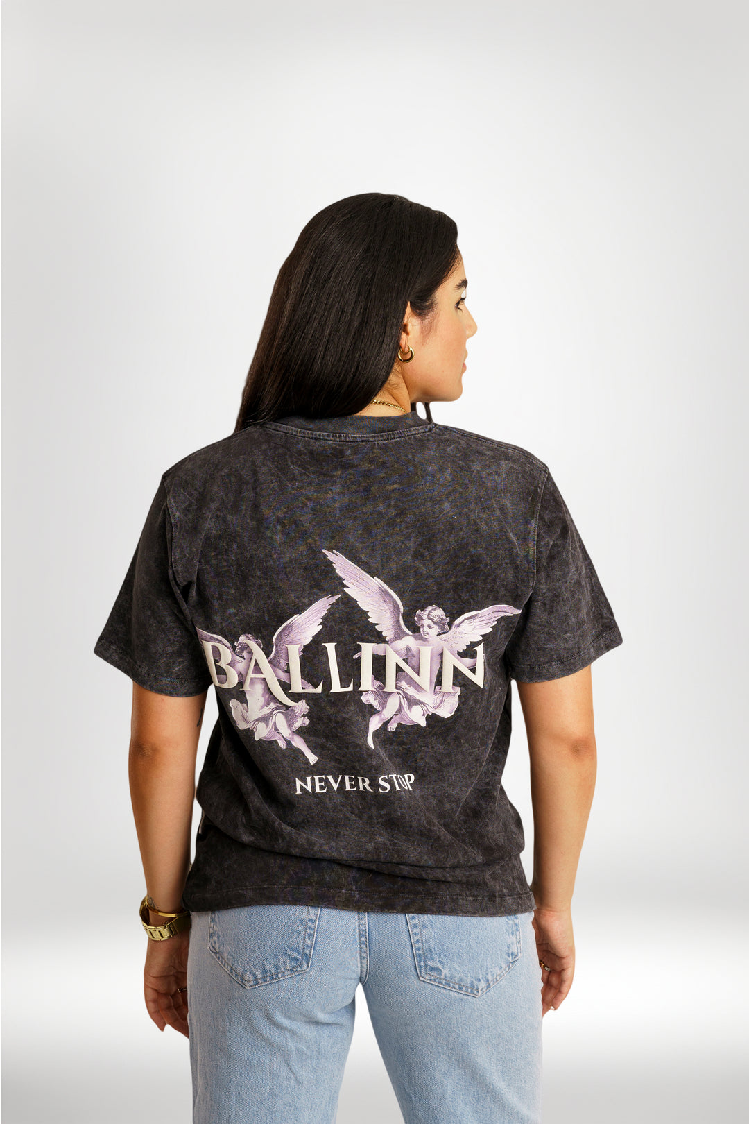NEVER STOP BLACK WASHED T-SHIRT